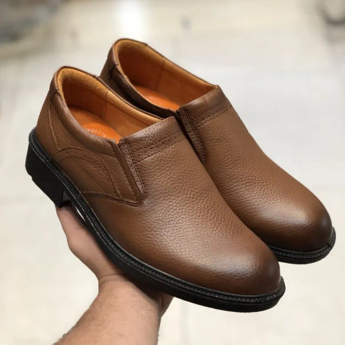 کفش چرم مردانه مجلسی ایپک رنگ عسلی چرم طبیعی زیره پیو