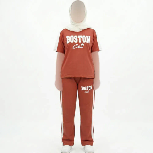 ست تیشرت و شلوار زنانه طرح BOSTON کد 11740 فری سایز