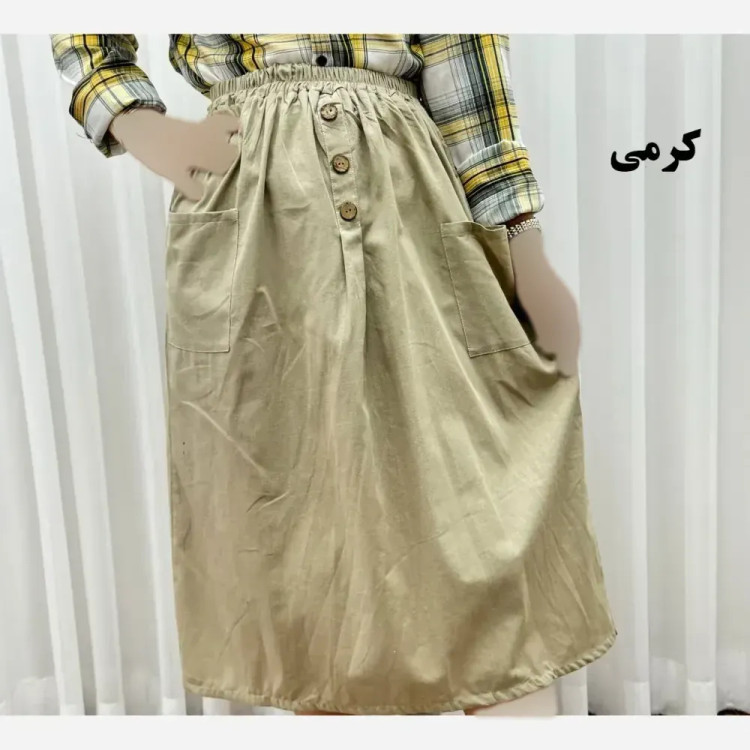 دامن لنین جلو جیب فری سایز مناسب تا سایز 48