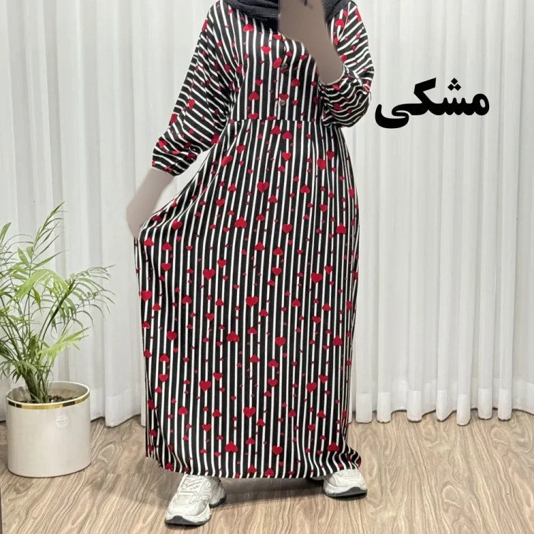 پیراهن نخی زنانه فری سایز تا 52 مدل قلبی جلو دکمه کمربنددار چهارفصل شیک و راحت بدون آبرفت و رنگ رفت