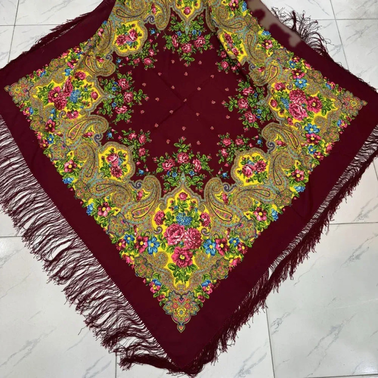روسری ترکمن نخی شاهصنم ترک مدل 1657 قواره 140-150 سانت وارداتی ریشه دستباف