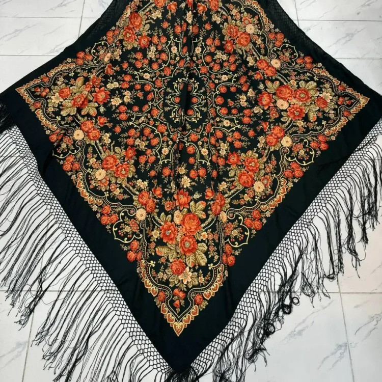 روسری ترکمن اصل ترکیه قواره بزرگ 140-150 سانت نخی ریشه دستباف چهار فصل بدون چروک