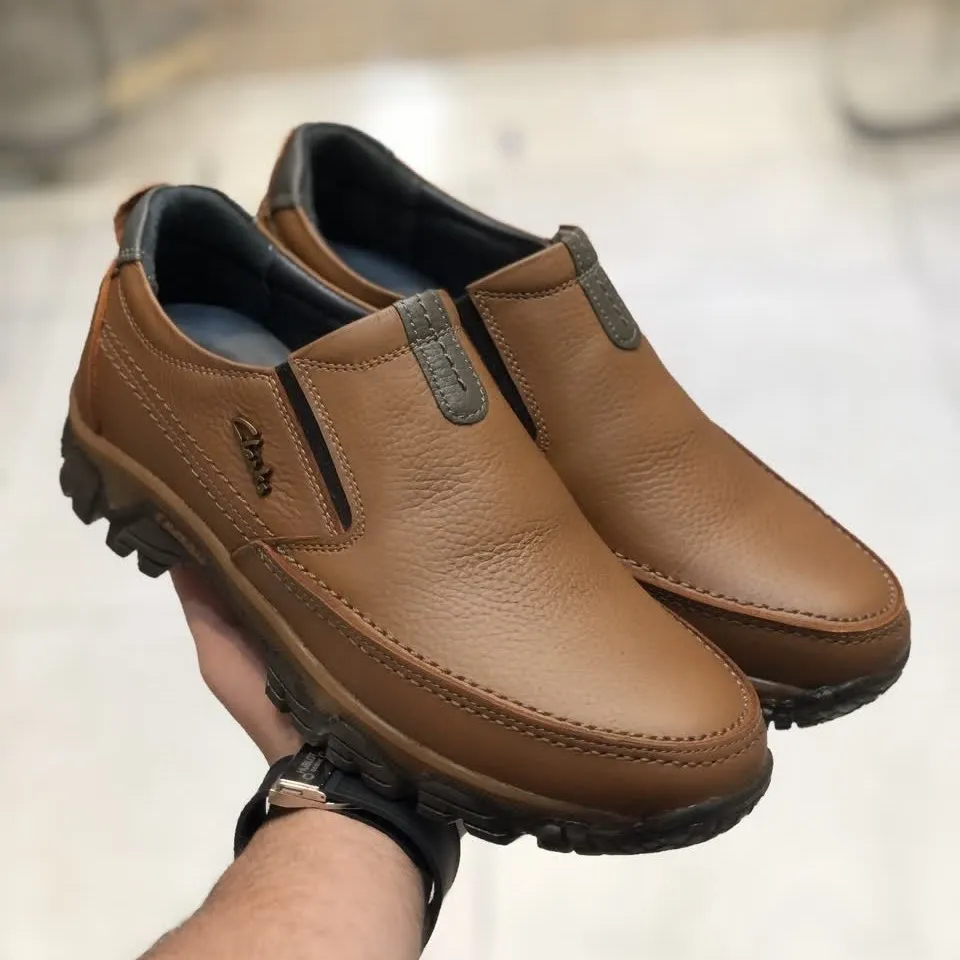 کفش چرم مردانه کلاس پا عسلی چرم طبیعی گاوی زیره ترمو